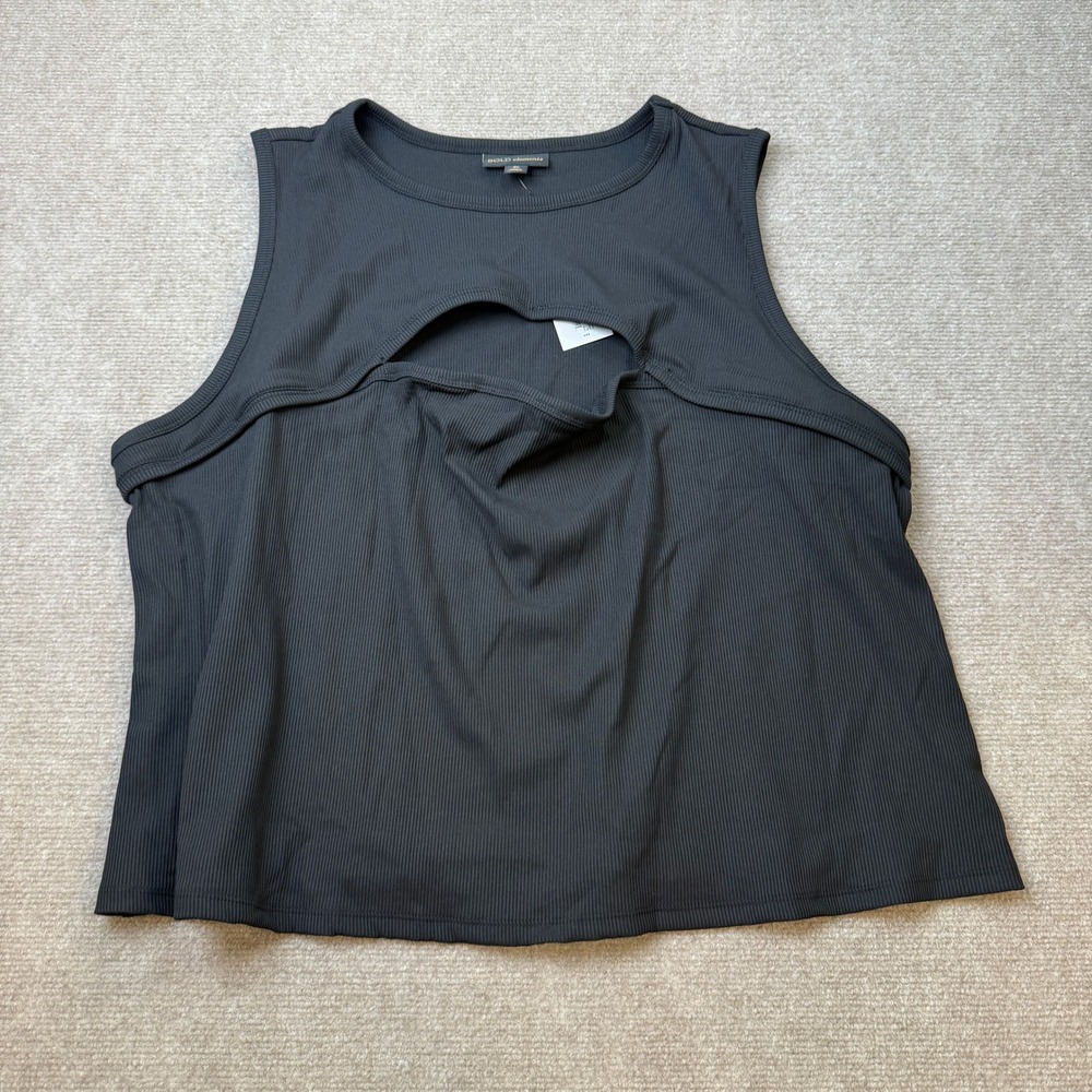 MSRP $44 Bold Elements Womens 3X Black Ribbed Cut Out Crew Neck Tank Tops